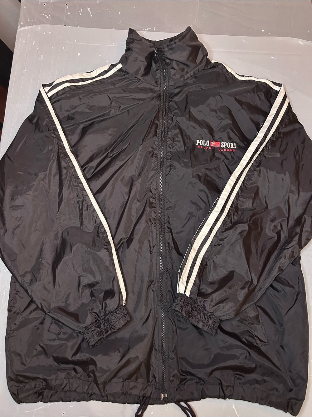 Polo by Ralph Lauren Black Windbreaker with White Stripe Accents